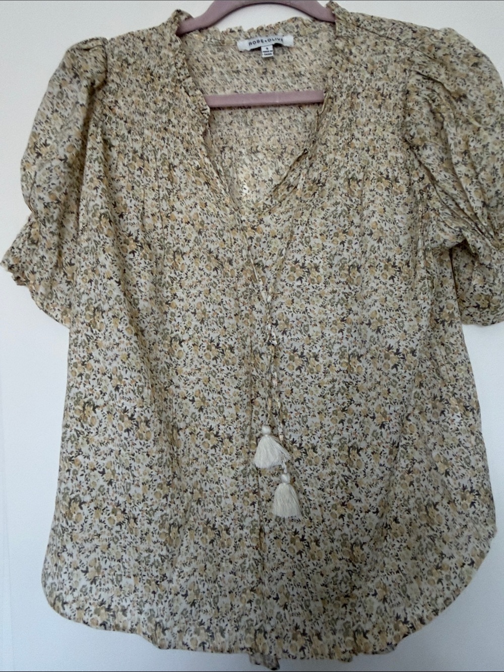 Rose & Olive Mustard Floral Puff Sleeve Blouse